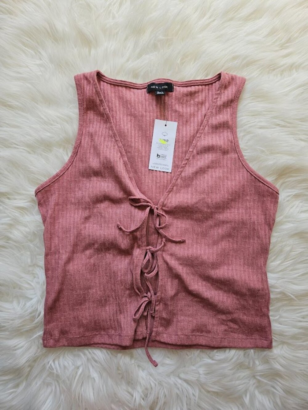 New Look Tie Pink Knit Vest Top Cottagecore Fairycore Coquette Coastal Cowgirl